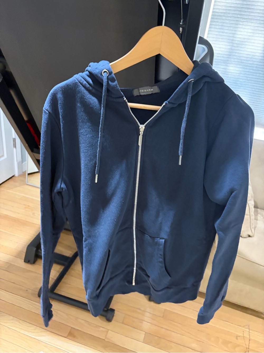 Navy Zip-Up Hoodie with Drawstring